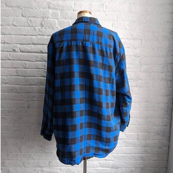 Y2K Vintage Blue Plaid Flannel Utility Blanket Thermal Oversize Coat Jacket - Picture 4 of 10